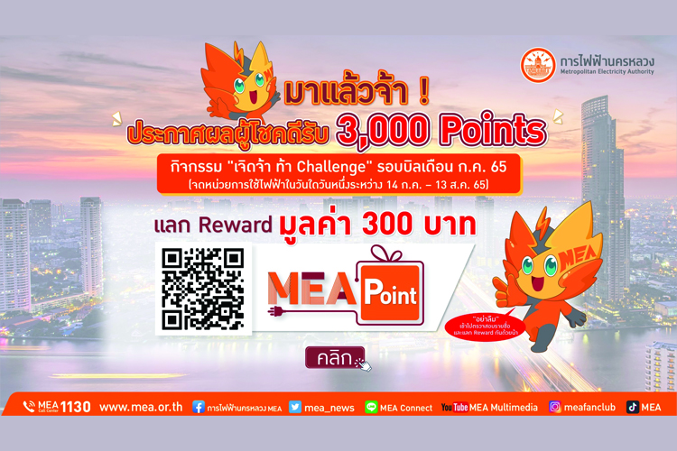 จุดพลุ ! ประกาศผลผู้โชคดีรับ 3,000 Points กิจกรรม “เจิดจ้า ท้า Challenge” รอบบิลเดือนกรกฎาคม 2565