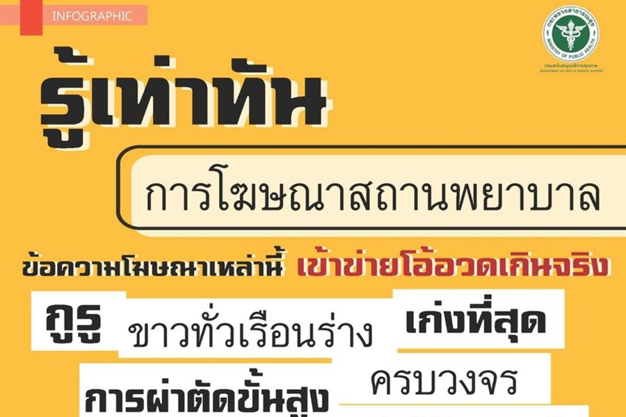 "กรมสบส." จี้รพ.เอกชน-คลินิกยื่นขออนุญาตโฆษณาทุกครั้งก่อนเผยแพร่ 
