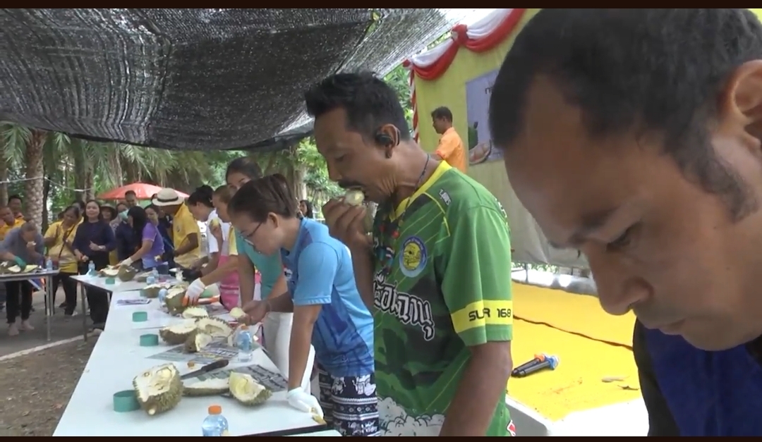 ฮือฮาเทศกาลทุเรียนโคราช  พบคนปลอกแต่งชุดนักรบยุคเก่าแจกทุเรียนให้ผู้แข่งขันกินจุ