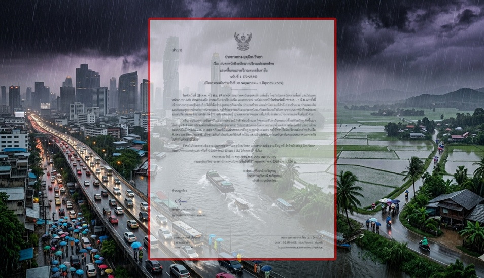 กรมอุตุฯ เตือน! ฉ.1 ฝนถล่มไทย 28 พ.ค.-1 มิ.ย. เสี่ยงน้ำท่วมฉับพลัน คลื่นอันดามันสูงกว่า 3 เมตร