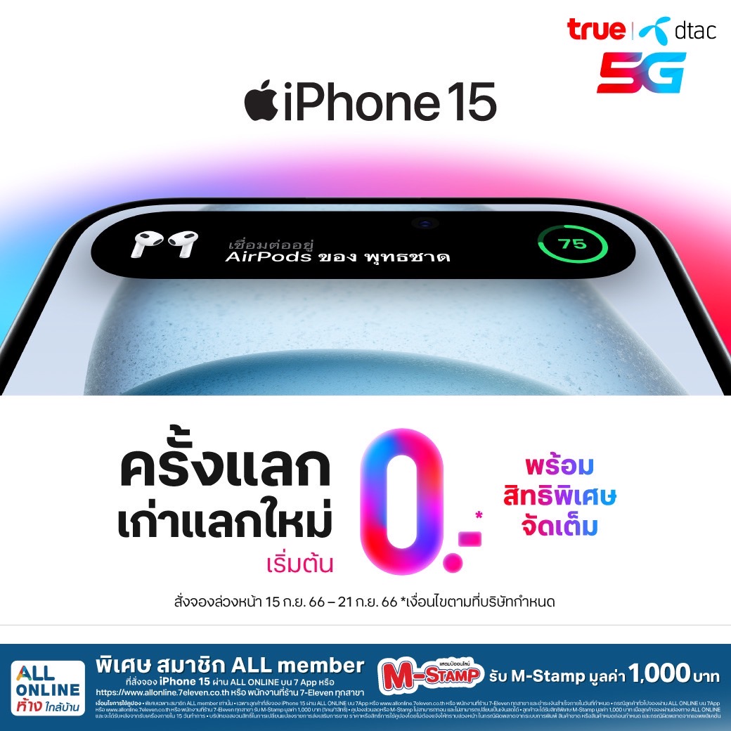 ALL ONLINE เปิดจอง iPhone 15 แล้ววันนี้ พร้อมรับ M-Stamp 1,000 บาท 