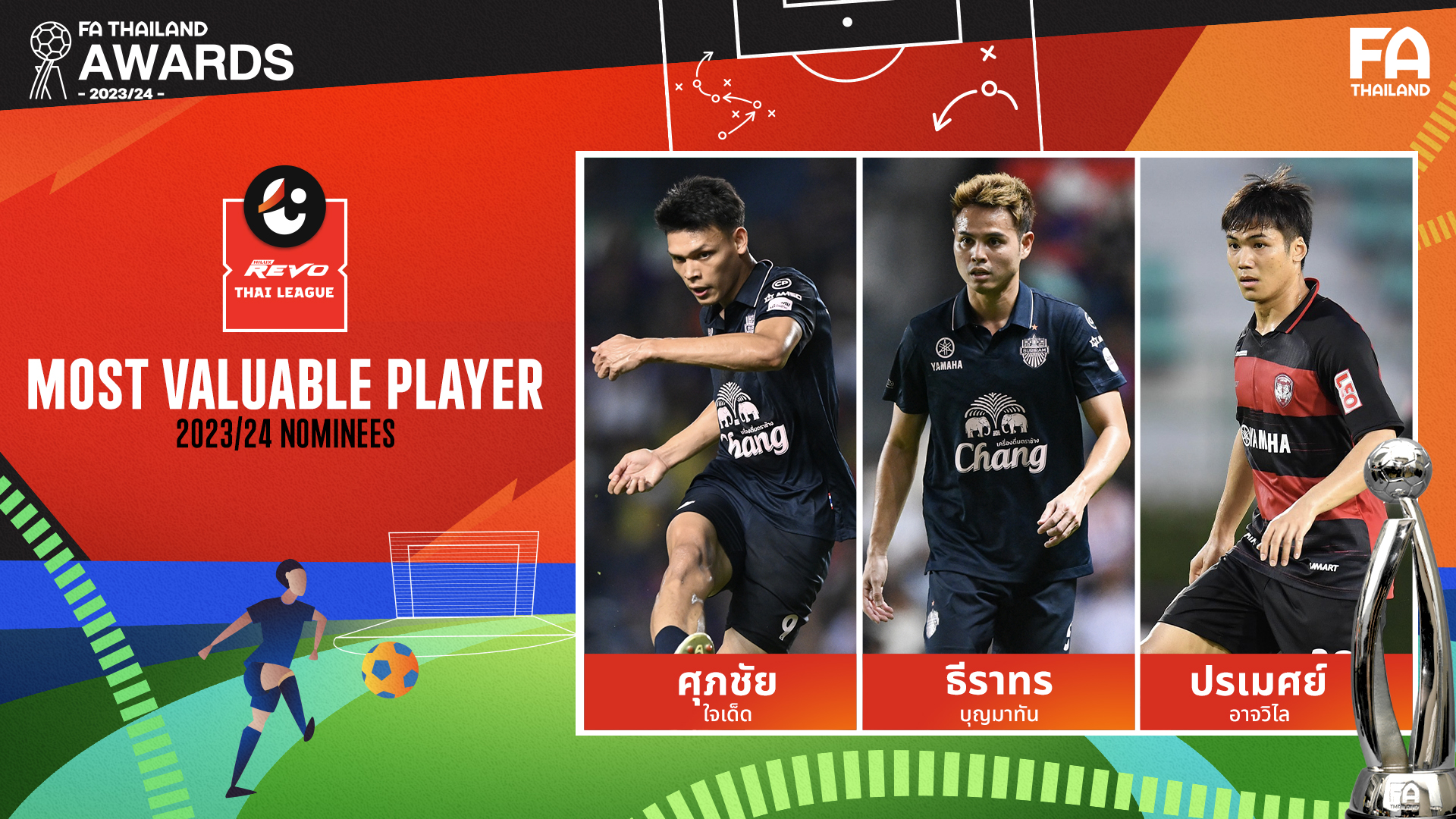 ศุภชัย-ธีราทร-ปรเมศย์" ลุ้นคว้ารางวัล TOYOTA THAI LEAGUE MOST VALUABLE PLAYER 2023/24