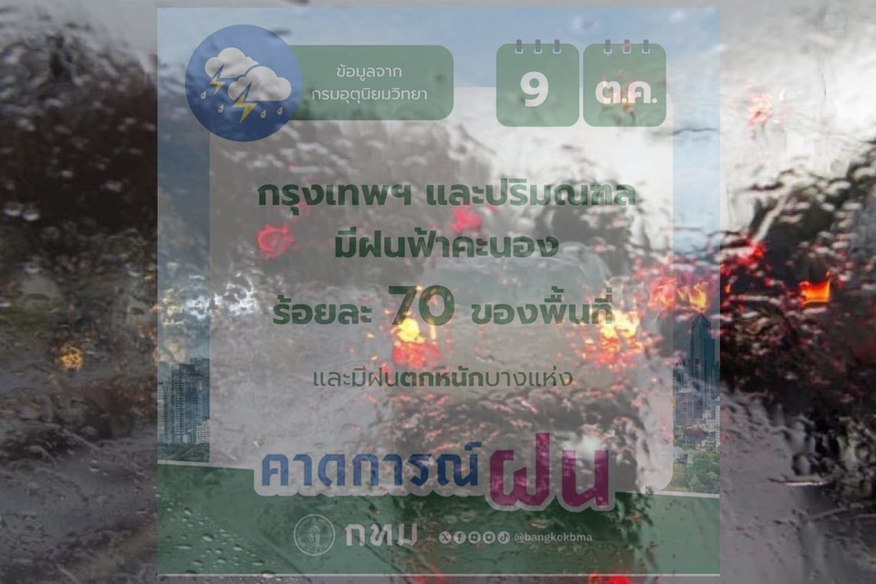 “กทม.” เจอฝนฟ้าคะนอง 70% ของพื้นที่ “หนองจอก” วัดฝนสูงสุด 25 มม. ยังไม่พบจุดน้ำท่วมขังกรุงเทพมหานคร