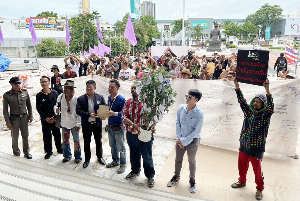 สายเขียวชลบุรี นัดรวมพลหน้าศาลาว่าการเมืองพัทยา แสดงเจตนารมย์คัดค้านนำกัญชากลับไปเป็นยาเสพติด