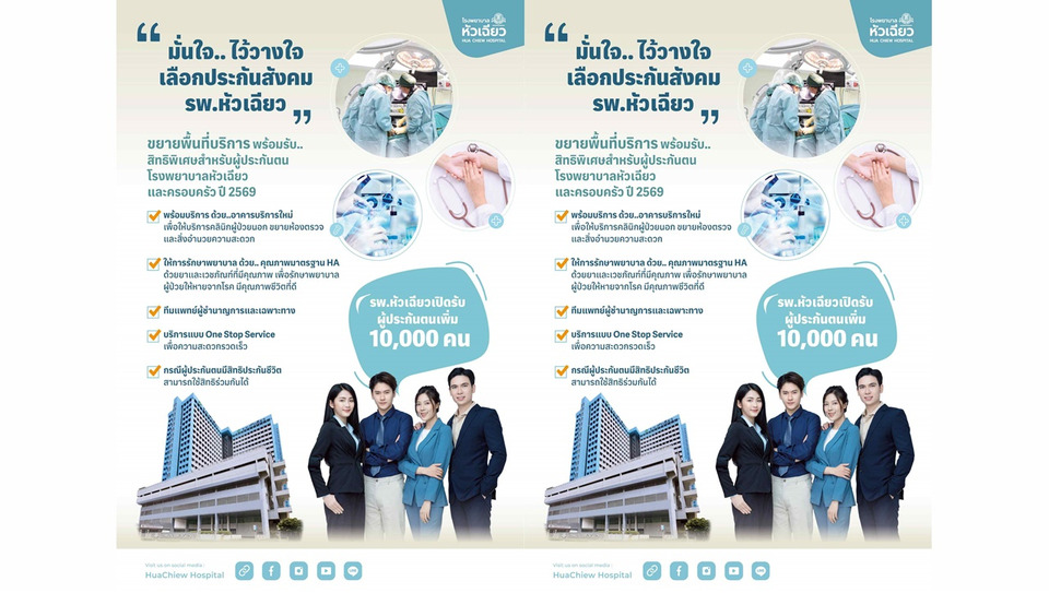ข่าวดีผู้ประกันตน! รพ.หัวเฉียว เปิดรับเพิ่ม 10,000 ราย ปี 2569