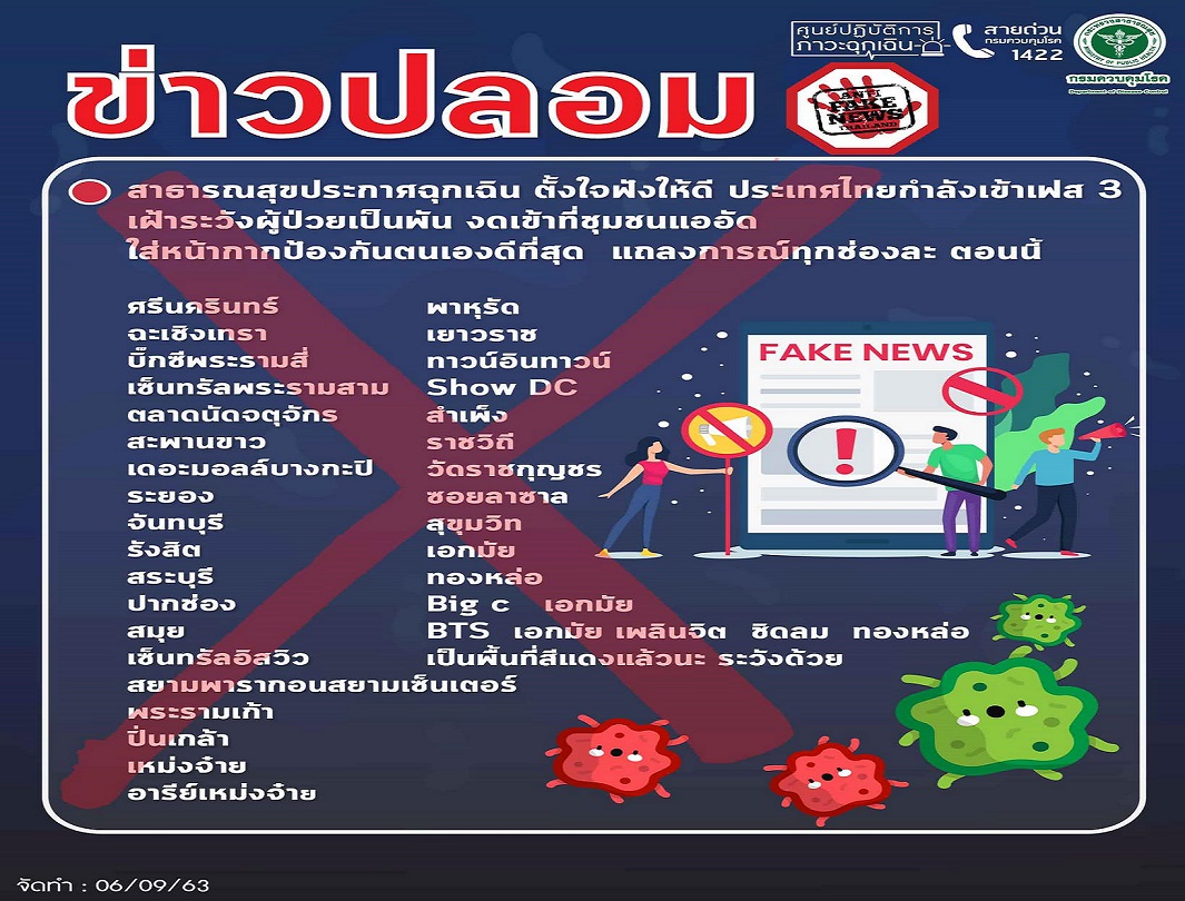 ข่าวปลอมว่อน! สธ.ประกาศฉุกเฉินไทยเข้าเฟส 3 โควิด ระวัง! 35 พื้นที่สีแดง 