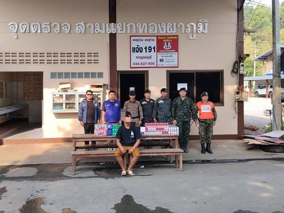 รวบหนุ่มไทรโยค! ขับกระบะซุกบุหรี่–เบียร์หนีภาษี คาด่านทองผาภูมิ ค่าปรับพุ่งเกือบล้าน