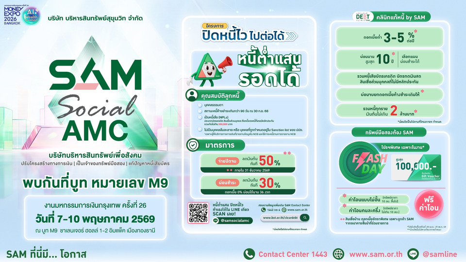 SAM ชูโครงการ “ปิดหนี้ไว ไปต่อได้” ร่วมงาน Money Expo Bangkok 2026 ยกโซลูชันแก้หนี้ครบวงจร 