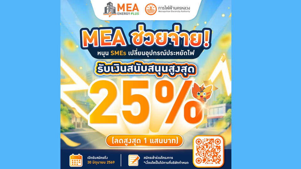 SMEs ห้ามพลาด MEA สนับสนุนค่าอุปกรณ์สูงสุด 25% สมัครได้ถึง 30 มิถุนายน 2569
