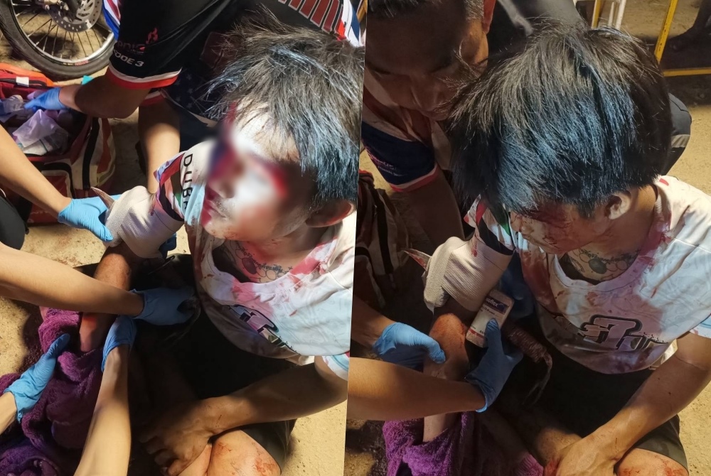 แค่มองหน้า! ยกพวกตะลุมบอนคว้ามีดแทงปักคาแขนคู่อริ