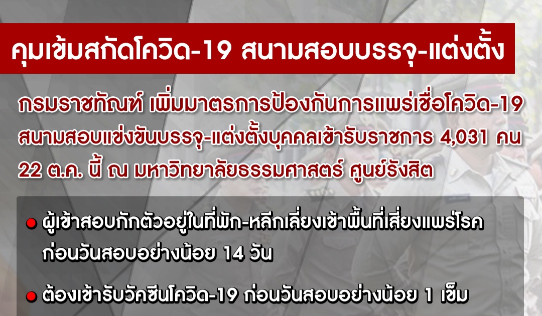 “กรมราชทัณฑ์”เปิดสนามสอบราชการ 4,031 คน วันที่ 22 ต.ค.นี้ พร้อมวางมาตรการคุมเข้ม สกัดโควิด-19