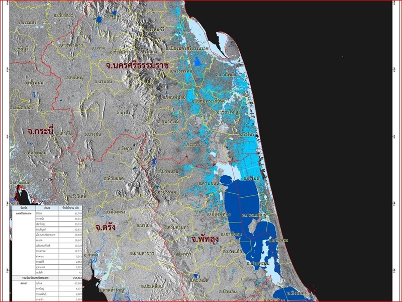“จิสด้า” เผยภาพดาวเทียมน้ำท่วมใต้จมกว่า 3.4 แสนไร่/เมืองคอนอ่วมสุดๆ