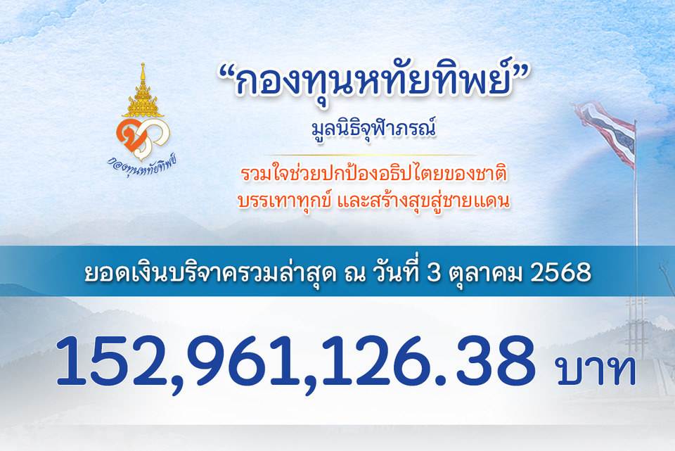เปิดยอดเงินบริจาค "กองทุนหทัยทิพย์" พุ่ง 152 ล้านบาท หนุนภารกิจสร้างกำแพงชายแดนไทย-กัมพูชา
