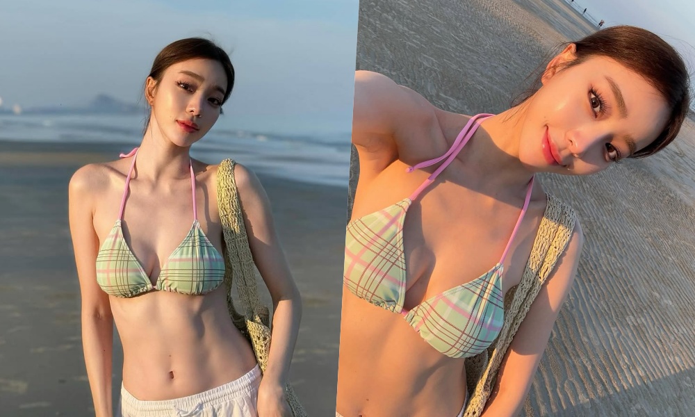 หุ่นยังเซี้ยะ! "นิวเคลียร์" สวมชุดบิกินี่โชว์หน้าท้อง เดินเล่นริมชายหาด