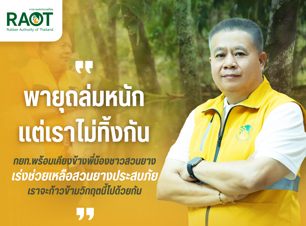 กยท. พร้อมเคียงข้างชาวสวนยาง ก้าวผ่านวิกฤต ‘พายุวิภา’ ย้ำ! เตรียมเยียวยาสวนยางหลังน้ำลด