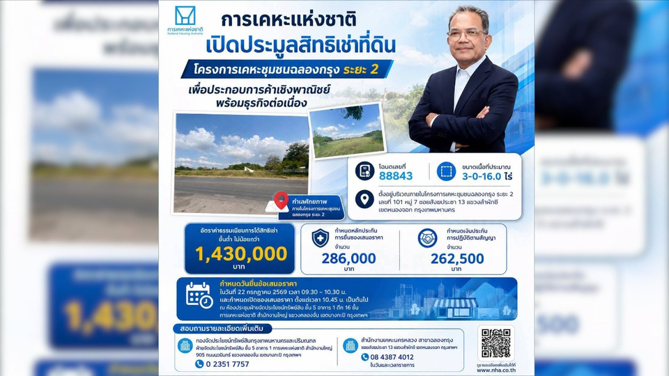 การเคหะฯ เดินหน้าสร้างมูลค่าทรัพย์สิน เปิดประมูลสิทธิเช่าที่ดิน “ฉลองกรุง” ระยะเวลา 15 ปี