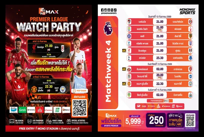 “JAS-Monomax” เปิดชมฟรี!!! พรีเมียร์ลีก สัปดาห์ที่ 4 ผีแดง ปะทะ เรือใบ ศึก “แมนเชสเตอร์ ดาร์บี้” 