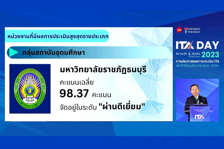 มหาวิทยาลัยราชภัฏธนบุรี คว้า ITA อันดับ 1 กลุ่มสถาบันการศึกษา 5 ปีซ้อน
