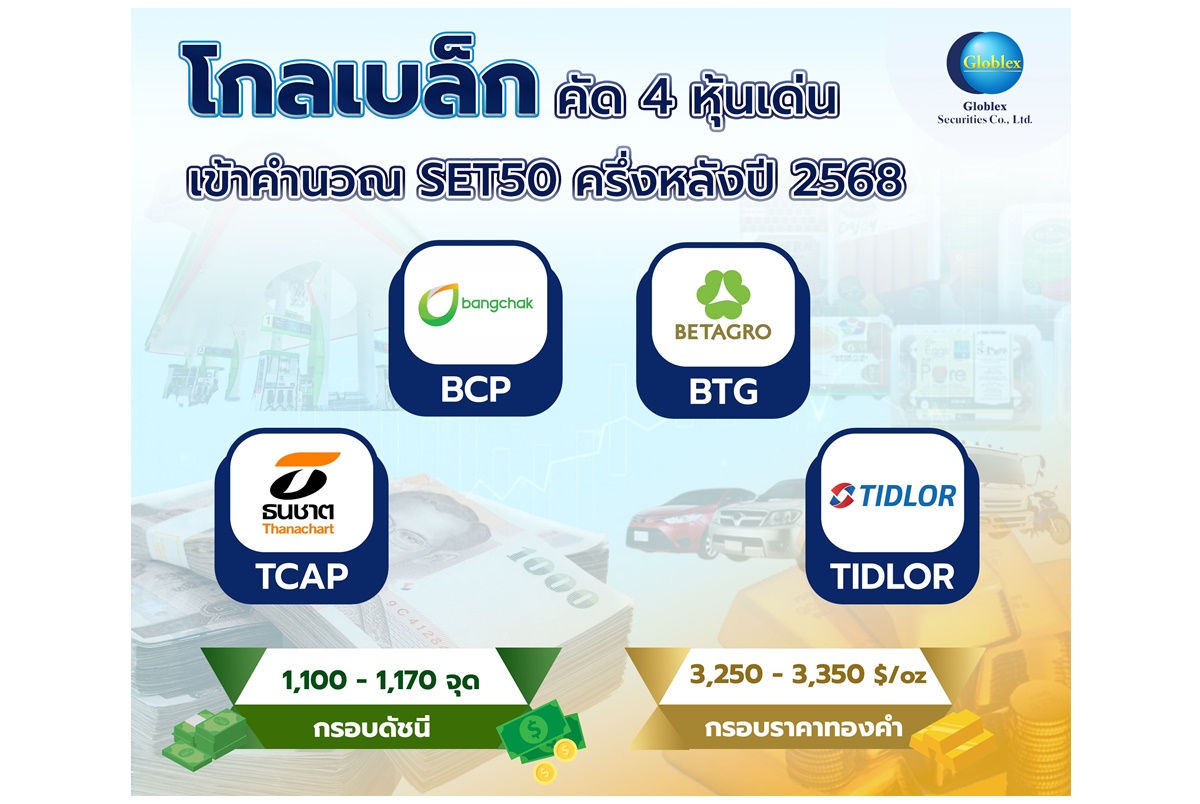 "โกลเบล็ก" ชี้หุ้นไทยผันผวน จับตา 4 หุ้นเด่นลุ้นเข้า SET50 ครึ่งหลังปี 68 แนะกลยุทธ์รับมือปัจจัยเสี่ยง