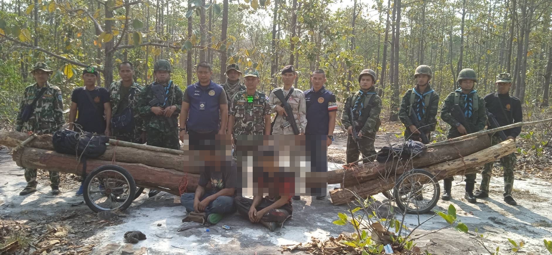 รวบ 2 หนุ่มไทยลอบตัดไม้ชิงชันกลางป่าเทือกเขาพนมดงรัก