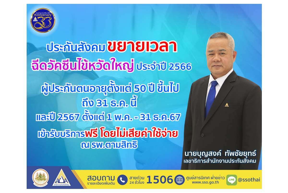 ผู้ประกันตนเฮ สปส.ขยายเวลาฉีดวัคซีนไข้หวัดใหญ่ รพ.ตามสิทธิฟรี     
