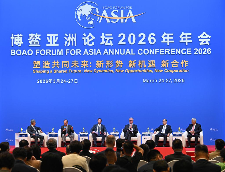 ภาพการประชุมย่อยในหัวข้อ เขตการค้าเสรี: โอกาสและพันธกิจของประตูสู่การเปิดกว้าง ภายในงานโป๋อ่าวฟอรัมสำหรับเอเชีย ประจำปี 2026 ถ่ายเมื่อวันที่ 24 มีนาคม 2026 (ภาพ: สำนักข่าวซินหัว)