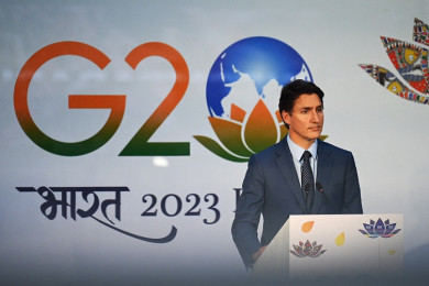 นายจัสติน ทรูโด นายกรัฐมนตรีแคนาดา เข้าร่วมประชุมสุดยอดจี20 ซัมมิต ที่กรุงนิวเดลี ประเทศอินเดีย (Photo : AFP)