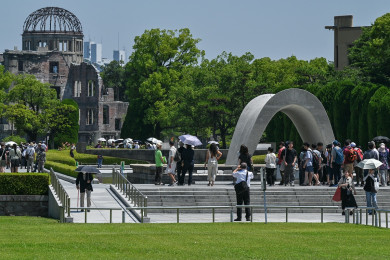 อุทยานอนุสรณ์สถานสันติภาพ ในนครฮิโรชิมา ประเทศญี่ปุ่น ซึ่งเป็นสถานที่จัดงานรำลึกเหตุระเบิดปรมาณูโจมตีในสงครามโลกครั้งที่ 2 (Photo : AFP)